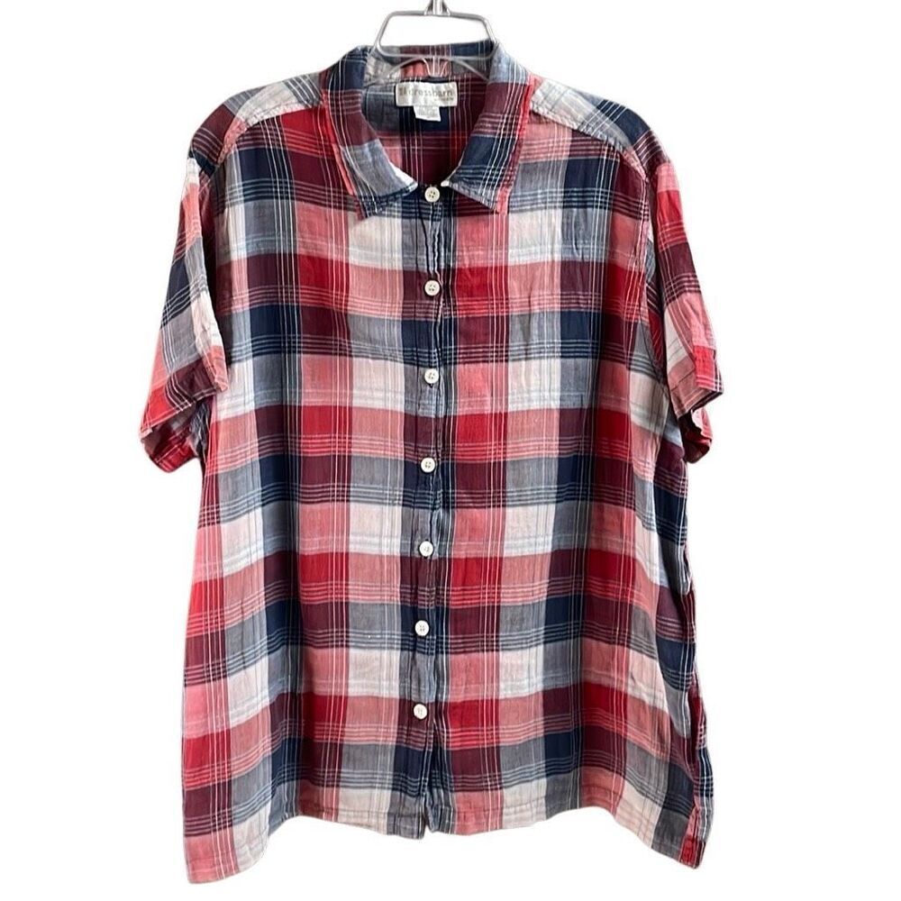 DRESSBARN Women’s Short Sleeve Button Up Cotton Plaid Blouse Size 3X